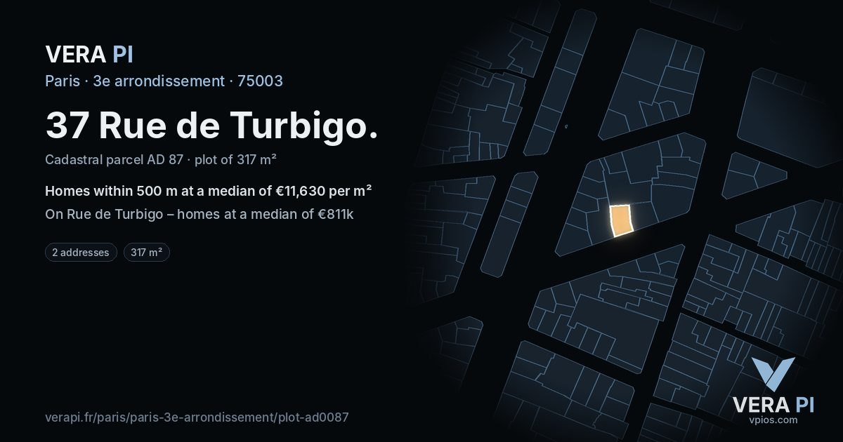37 Rue de Turbigo, 3e arrondissement at night – the plot lit, the parcels around coloured by the prices near them