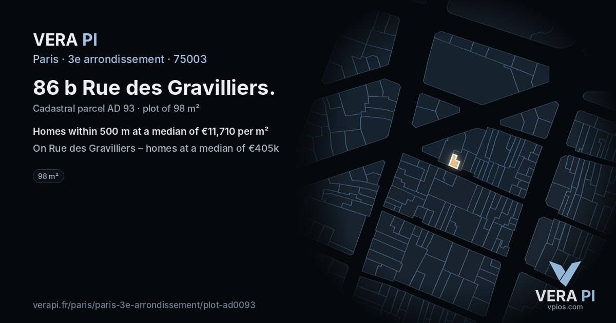 86 b Rue des Gravilliers, 3e arrondissement at night – the plot lit, the parcels around coloured by the prices near them