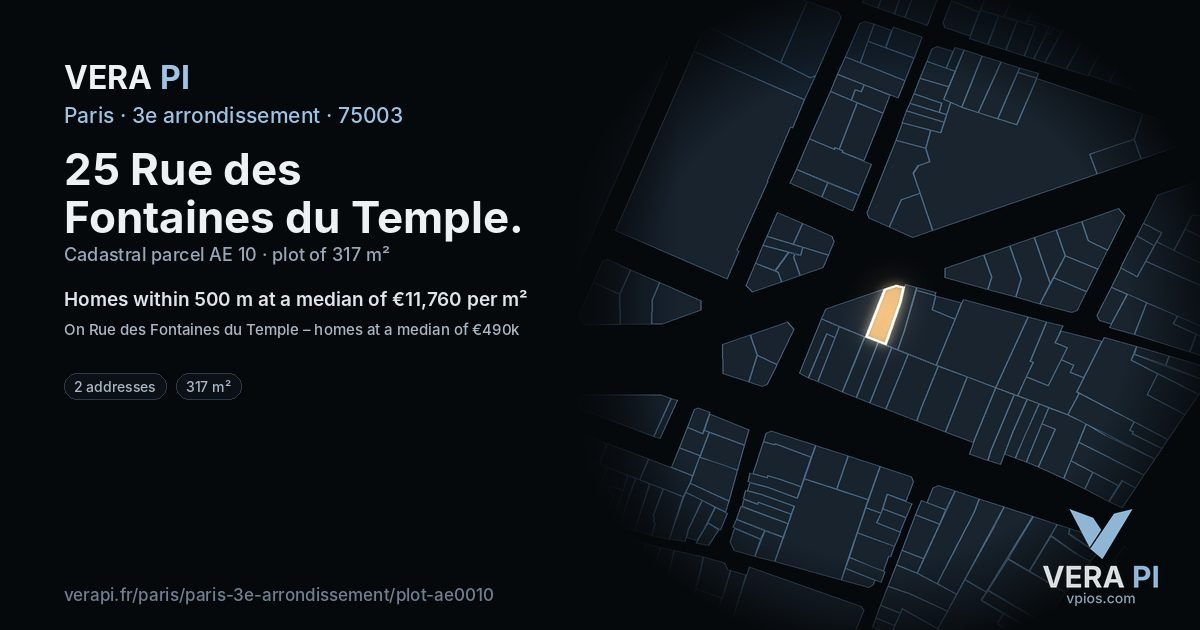 25 Rue des Fontaines du Temple, 3e arrondissement at night – the plot lit, the parcels around coloured by the prices near them