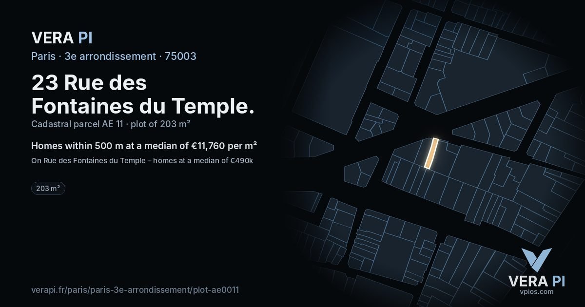 23 Rue des Fontaines du Temple, 3e arrondissement at night – the plot lit, the parcels around coloured by the prices near them
