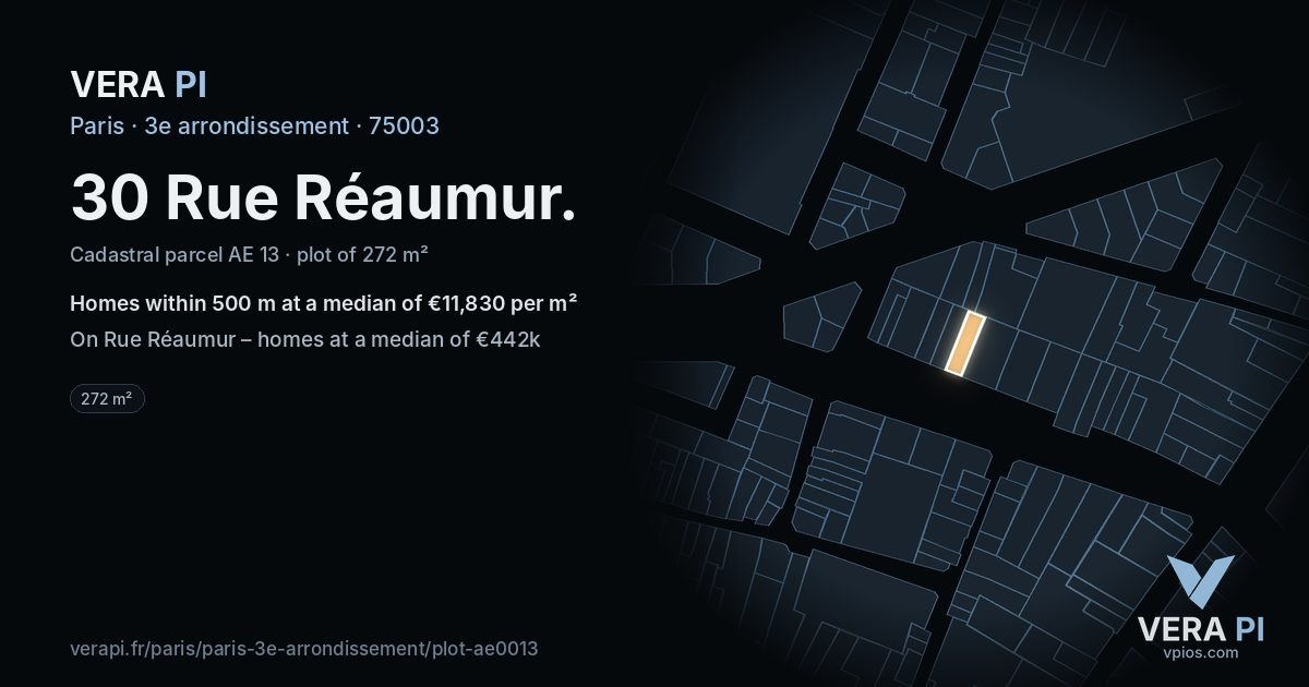 30 Rue Réaumur, 3e arrondissement at night – the plot lit, the parcels around coloured by the prices near them
