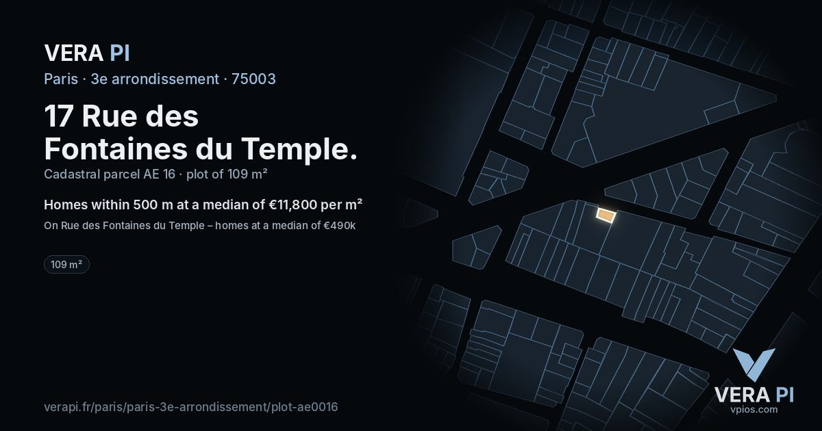 17 Rue des Fontaines du Temple, 3e arrondissement at night – the plot lit, the parcels around coloured by the prices near them