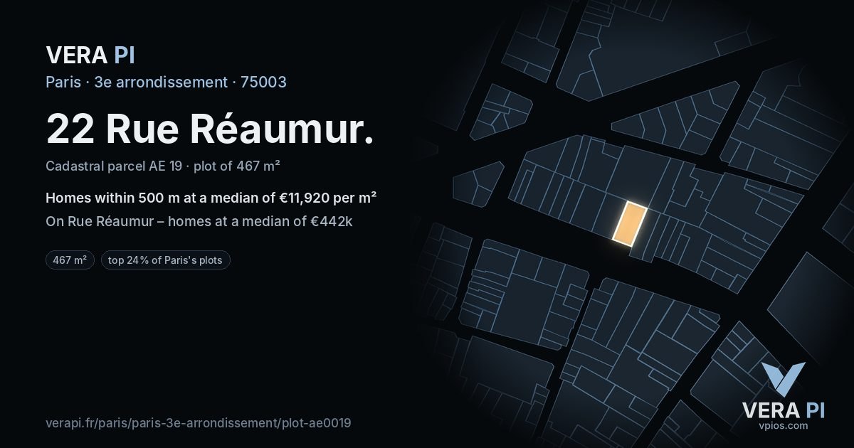 22 Rue Réaumur, 3e arrondissement at night – the plot lit, the parcels around coloured by the prices near them