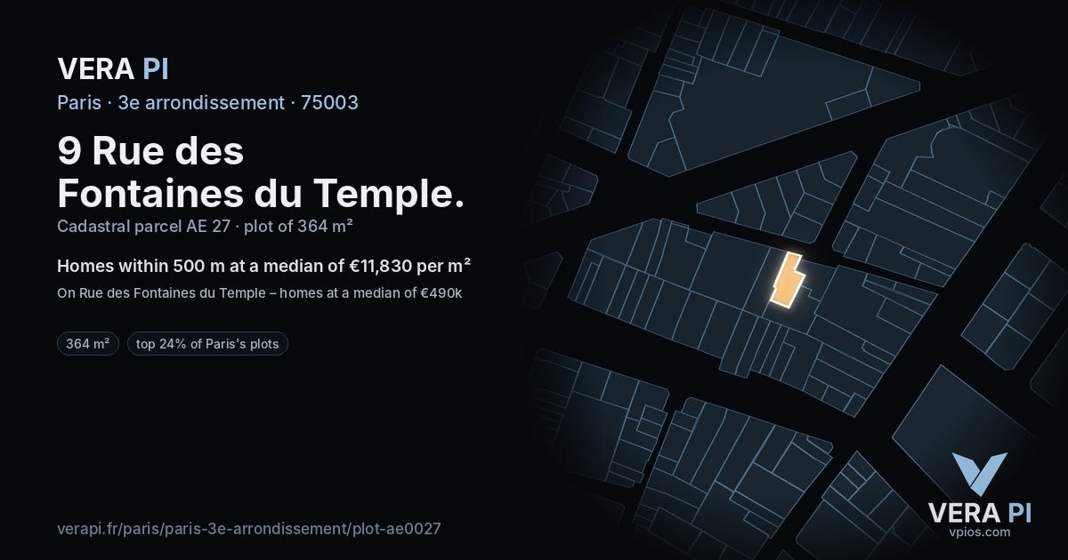 9 Rue des Fontaines du Temple, 3e arrondissement at night – the plot lit, the parcels around coloured by the prices near them