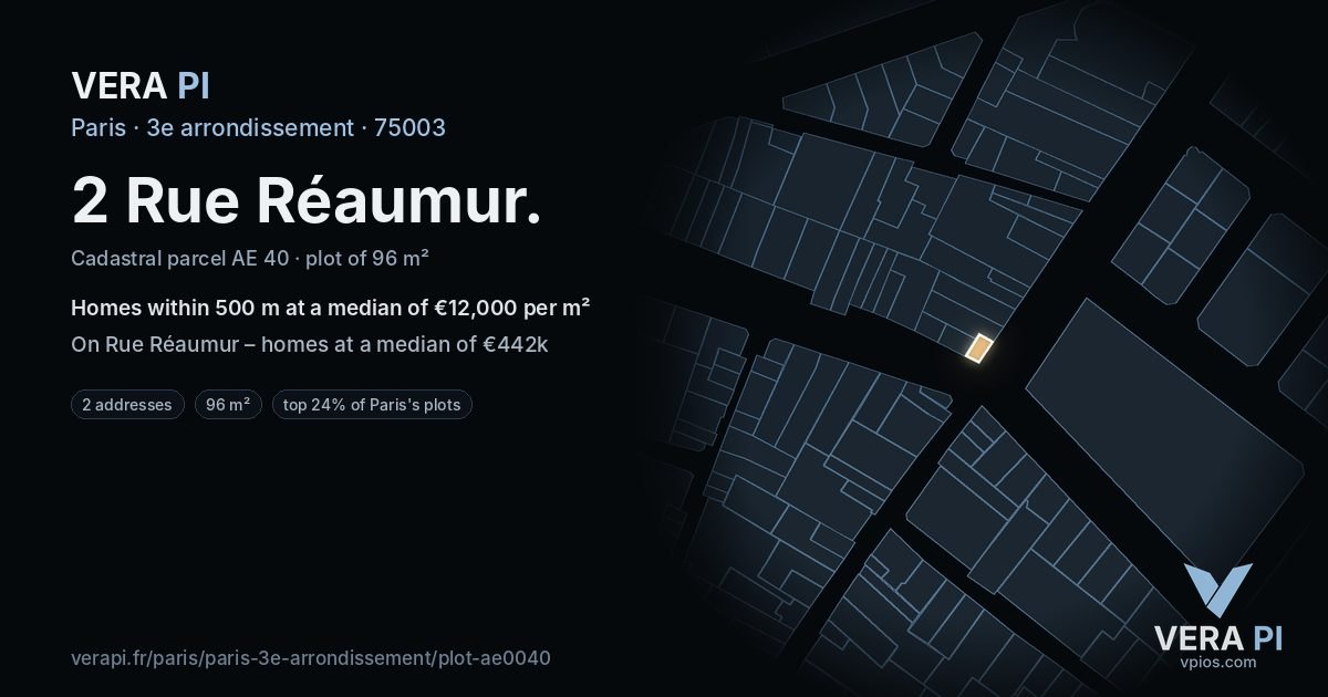 2 Rue Réaumur, 3e arrondissement at night – the plot lit, the parcels around coloured by the prices near them