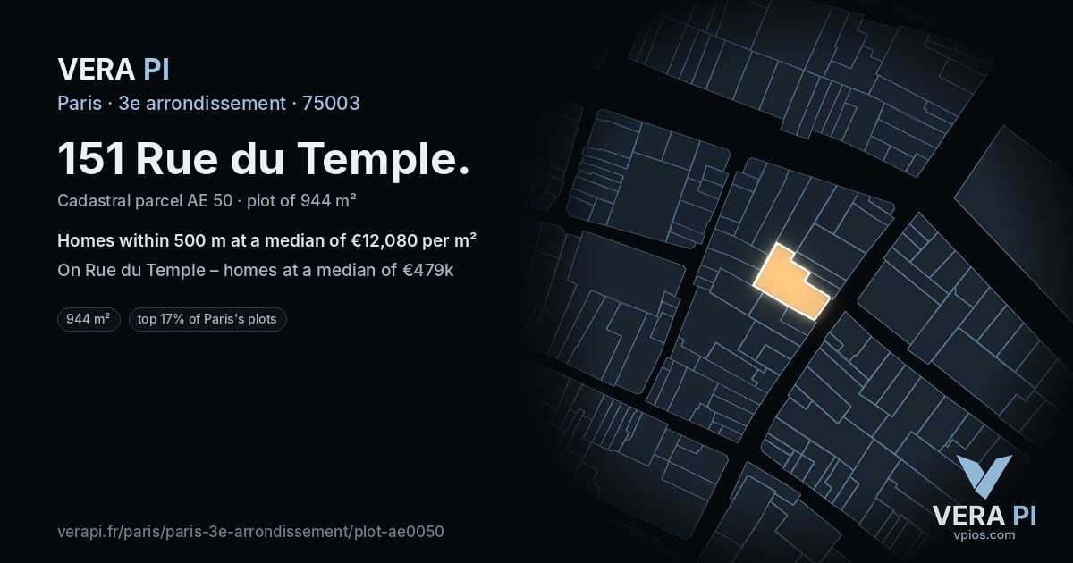 151 Rue du Temple, 3e arrondissement at night – the plot lit, the parcels around coloured by the prices near them