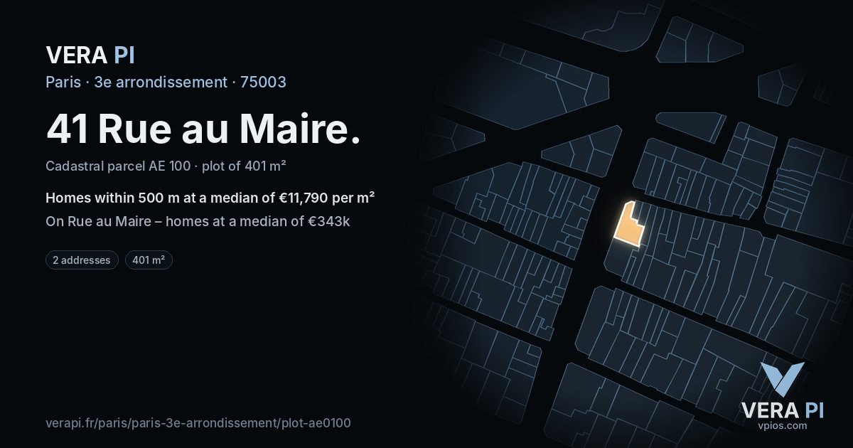 41 Rue au Maire, 3e arrondissement at night – the plot lit, the parcels around coloured by the prices near them