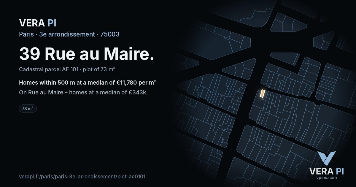 39 Rue au Maire, 3e arrondissement at night – the plot lit, the parcels around coloured by the prices near them
