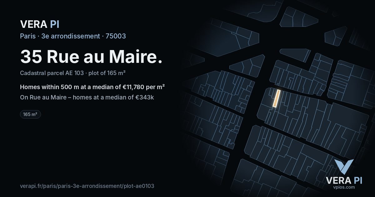 35 Rue au Maire, 3e arrondissement at night – the plot lit, the parcels around coloured by the prices near them