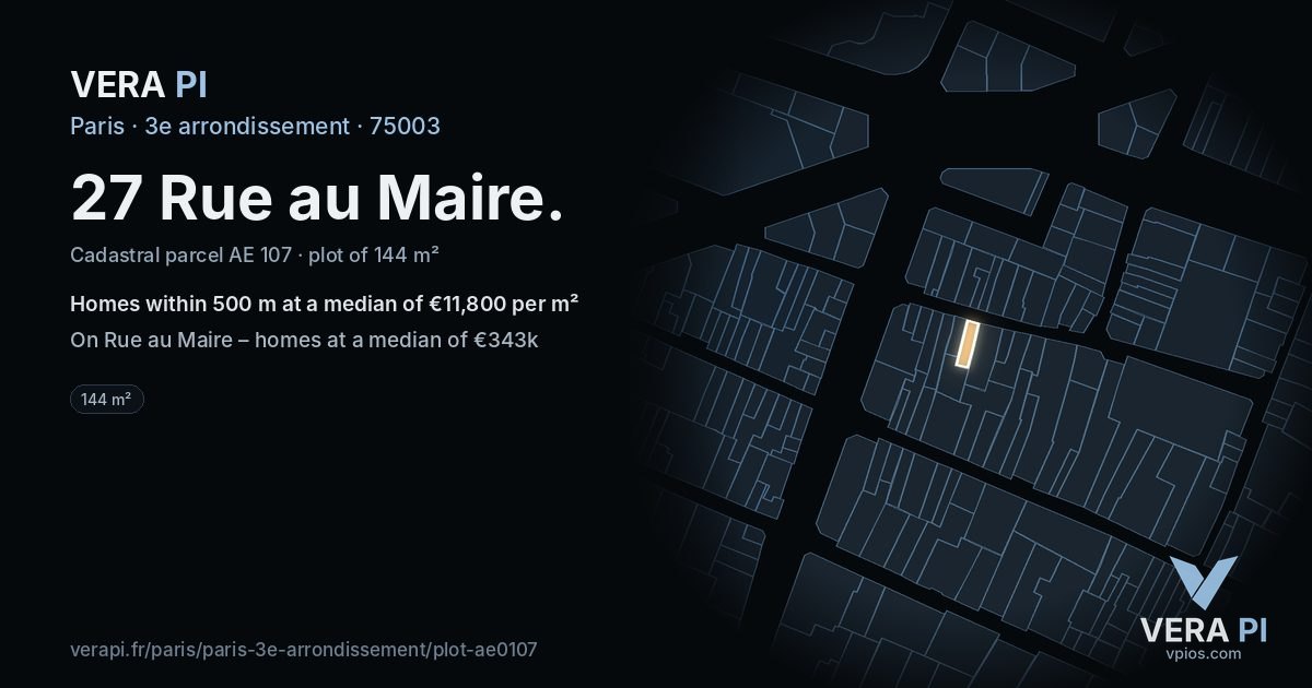 27 Rue au Maire, 3e arrondissement at night – the plot lit, the parcels around coloured by the prices near them