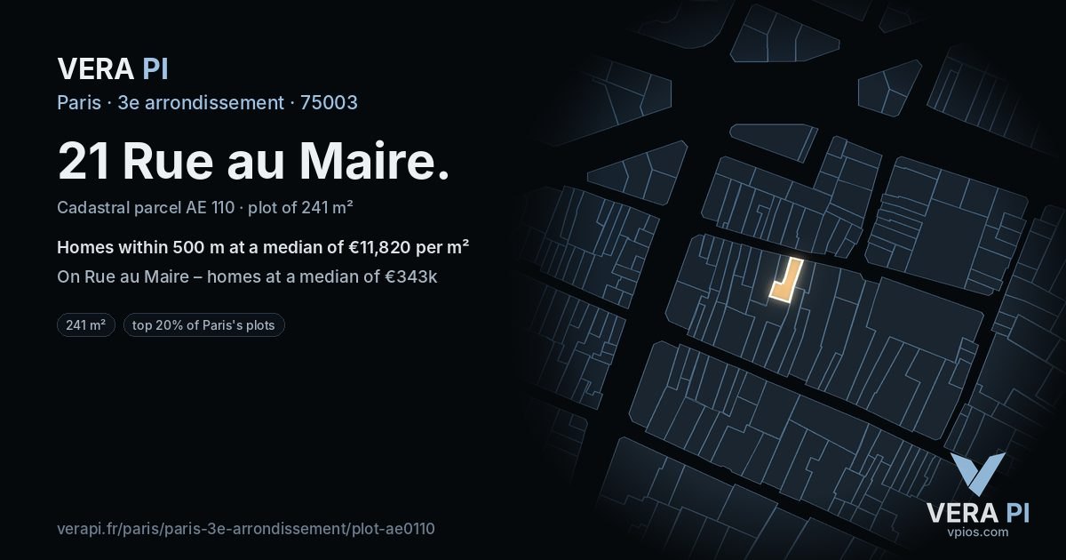 21 Rue au Maire, 3e arrondissement at night – the plot lit, the parcels around coloured by the prices near them