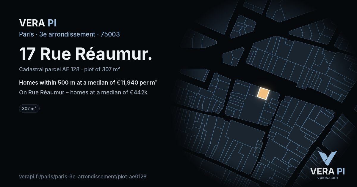 17 Rue Réaumur, 3e arrondissement at night – the plot lit, the parcels around coloured by the prices near them