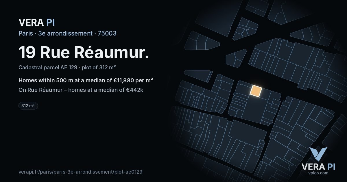 19 Rue Réaumur, 3e arrondissement at night – the plot lit, the parcels around coloured by the prices near them