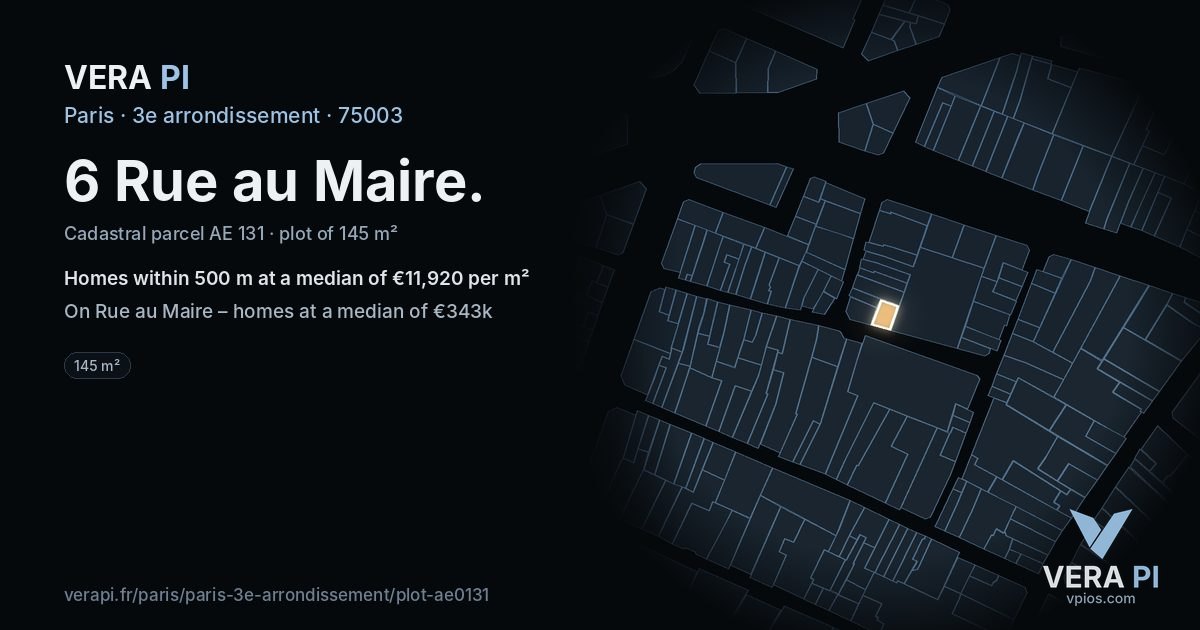 6 Rue au Maire, 3e arrondissement at night – the plot lit, the parcels around coloured by the prices near them