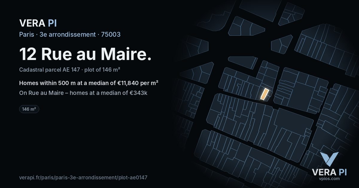 12 Rue au Maire, 3e arrondissement at night – the plot lit, the parcels around coloured by the prices near them