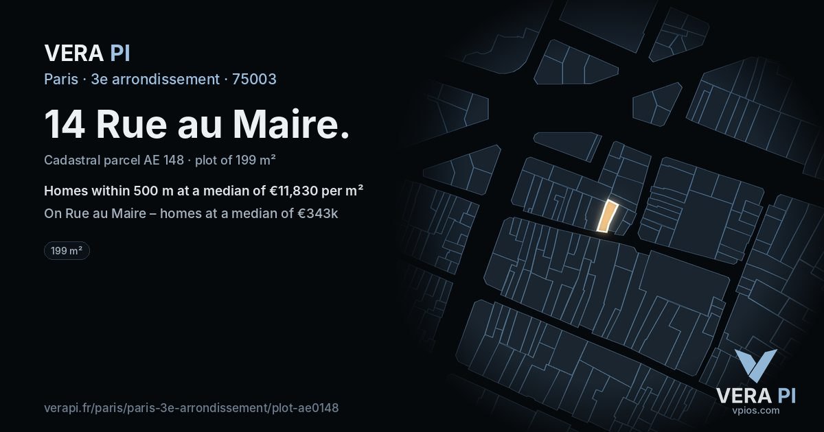 14 Rue au Maire, 3e arrondissement at night – the plot lit, the parcels around coloured by the prices near them