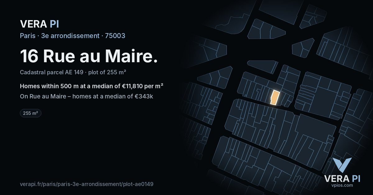 16 Rue au Maire, 3e arrondissement at night – the plot lit, the parcels around coloured by the prices near them