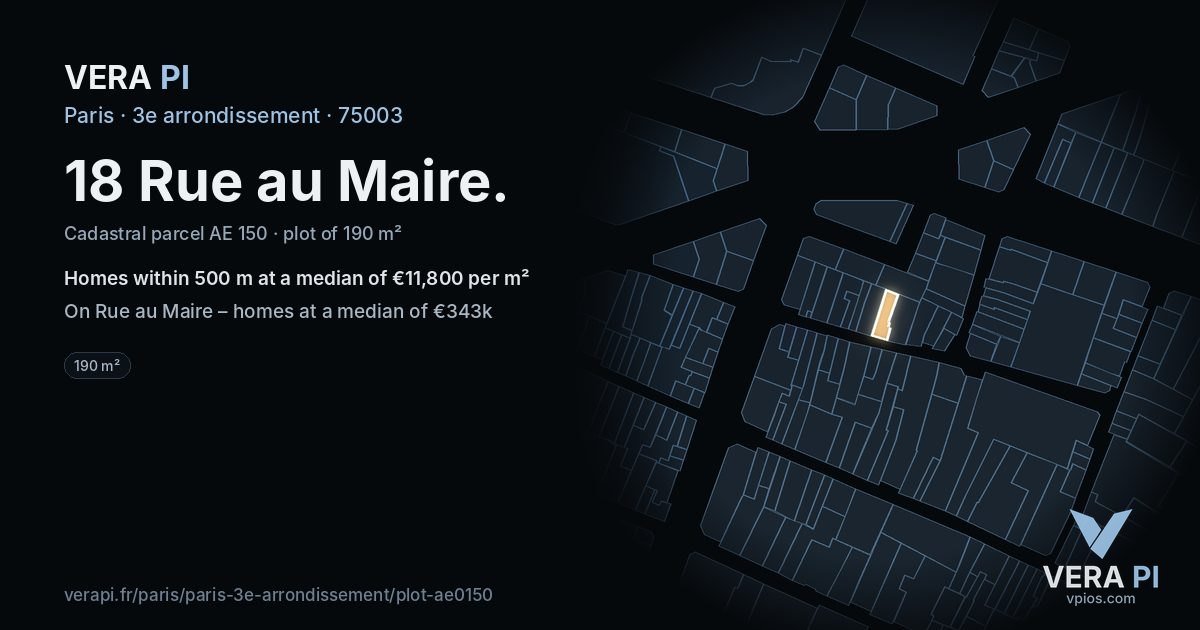 18 Rue au Maire, 3e arrondissement at night – the plot lit, the parcels around coloured by the prices near them
