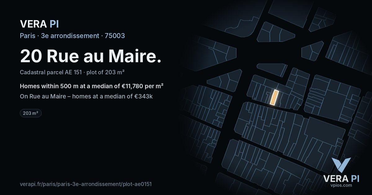 20 Rue au Maire, 3e arrondissement at night – the plot lit, the parcels around coloured by the prices near them