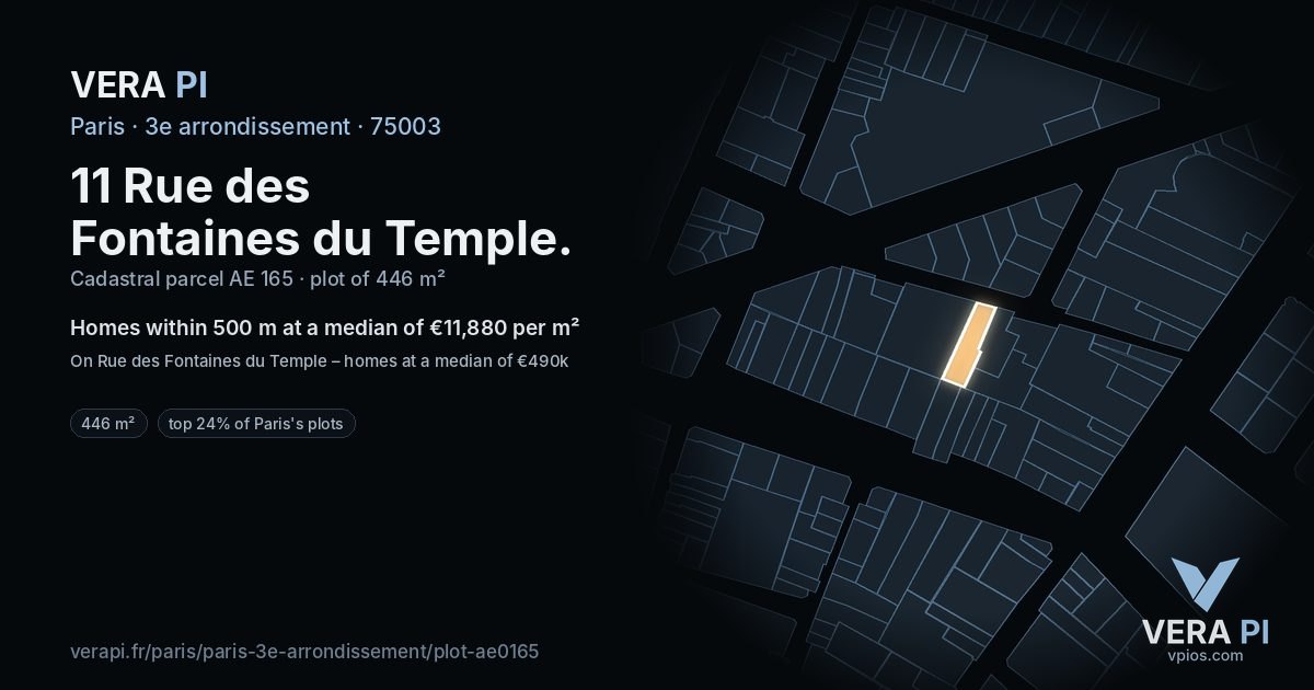 11 Rue des Fontaines du Temple, 3e arrondissement at night – the plot lit, the parcels around coloured by the prices near them