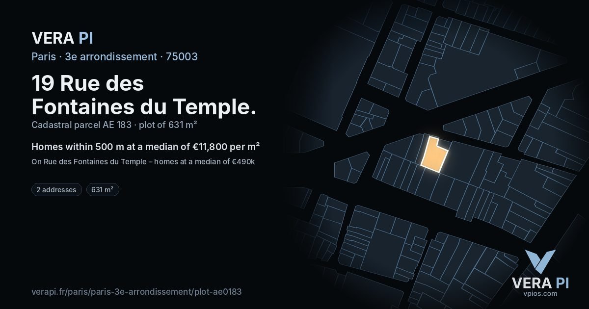 19 Rue des Fontaines du Temple, 3e arrondissement at night – the plot lit, the parcels around coloured by the prices near them