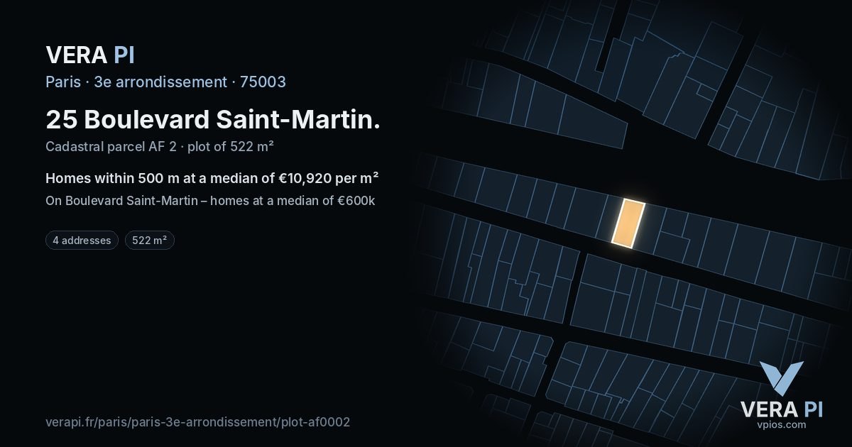 25 Boulevard Saint-Martin, 3e arrondissement at night – the plot lit, the parcels around coloured by the prices near them