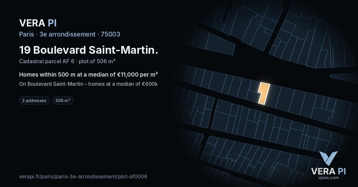 19 Boulevard Saint-Martin, 3e arrondissement at night – the plot lit, the parcels around coloured by the prices near them