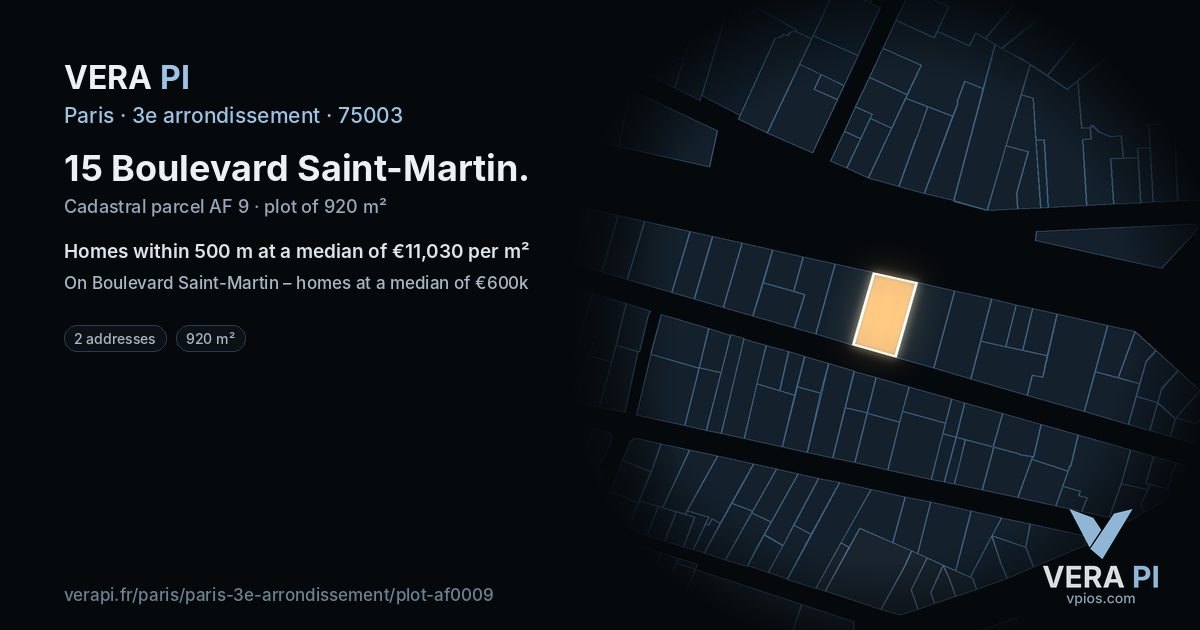 15 Boulevard Saint-Martin, 3e arrondissement at night – the plot lit, the parcels around coloured by the prices near them