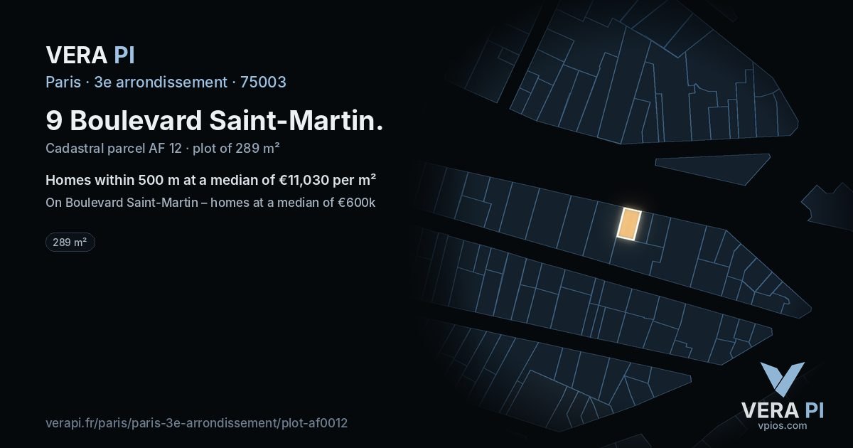 9 Boulevard Saint-Martin, 3e arrondissement at night – the plot lit, the parcels around coloured by the prices near them