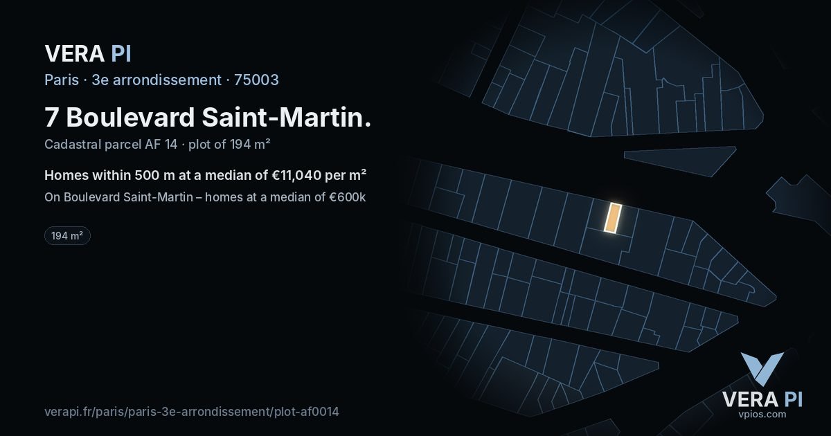 7 Boulevard Saint-Martin, 3e arrondissement at night – the plot lit, the parcels around coloured by the prices near them