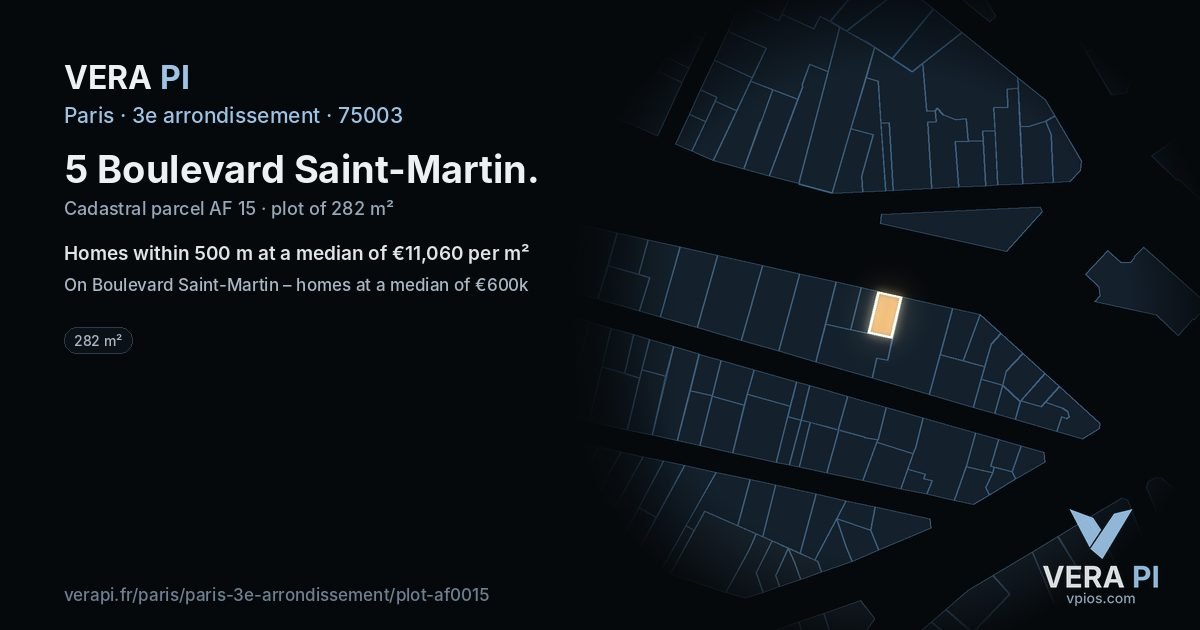 5 Boulevard Saint-Martin, 3e arrondissement at night – the plot lit, the parcels around coloured by the prices near them