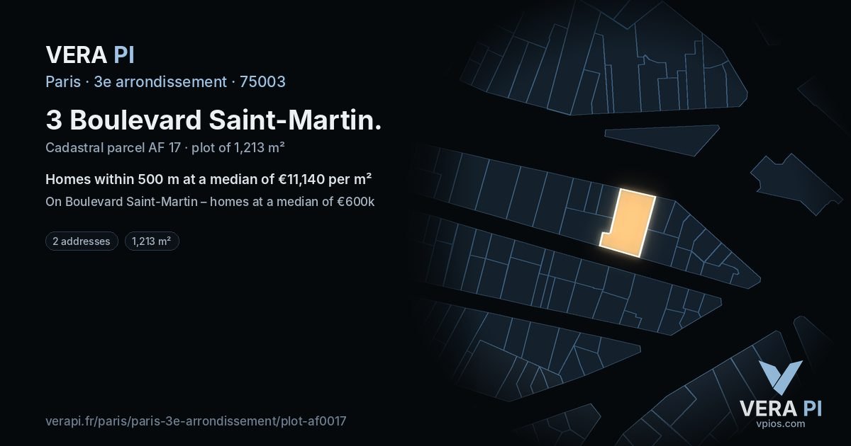 3 Boulevard Saint-Martin, 3e arrondissement at night – the plot lit, the parcels around coloured by the prices near them