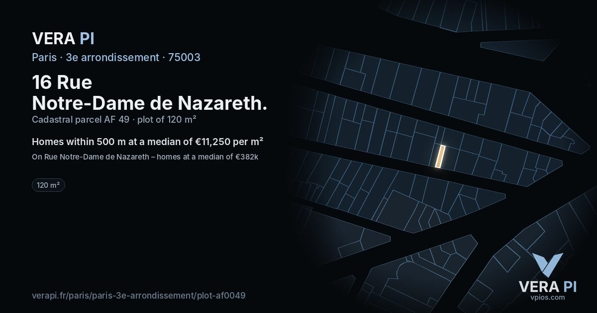16 Rue Notre-Dame de Nazareth, 3e arrondissement at night – the plot lit, the parcels around coloured by the prices near them