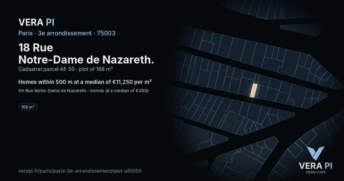 18 Rue Notre-Dame de Nazareth, 3e arrondissement at night – the plot lit, the parcels around coloured by the prices near them