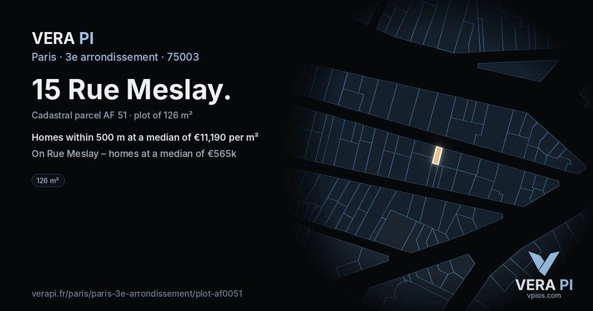 15 Rue Meslay, 3e arrondissement at night – the plot lit, the parcels around coloured by the prices near them