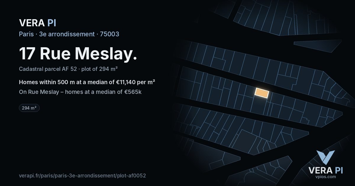 17 Rue Meslay, 3e arrondissement at night – the plot lit, the parcels around coloured by the prices near them
