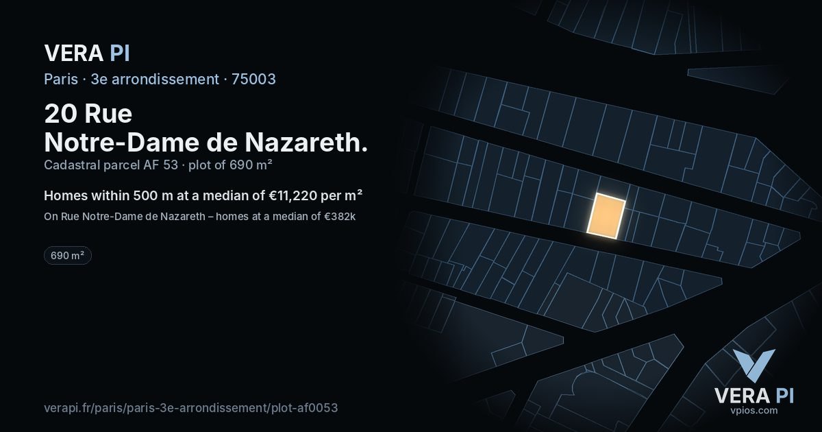 20 Rue Notre-Dame de Nazareth, 3e arrondissement at night – the plot lit, the parcels around coloured by the prices near them