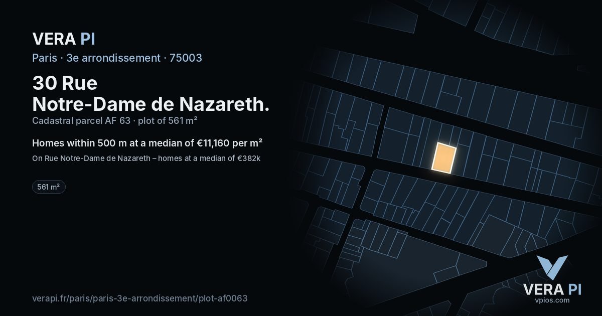 30 Rue Notre-Dame de Nazareth, 3e arrondissement at night – the plot lit, the parcels around coloured by the prices near them