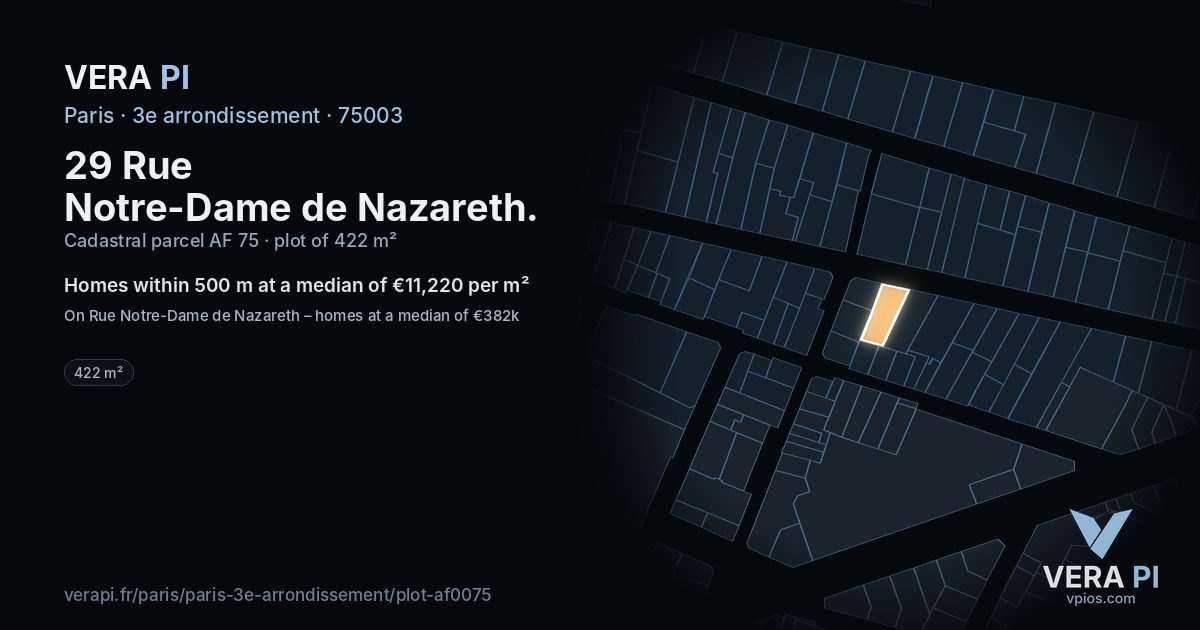 29 Rue Notre-Dame de Nazareth, 3e arrondissement at night – the plot lit, the parcels around coloured by the prices near them