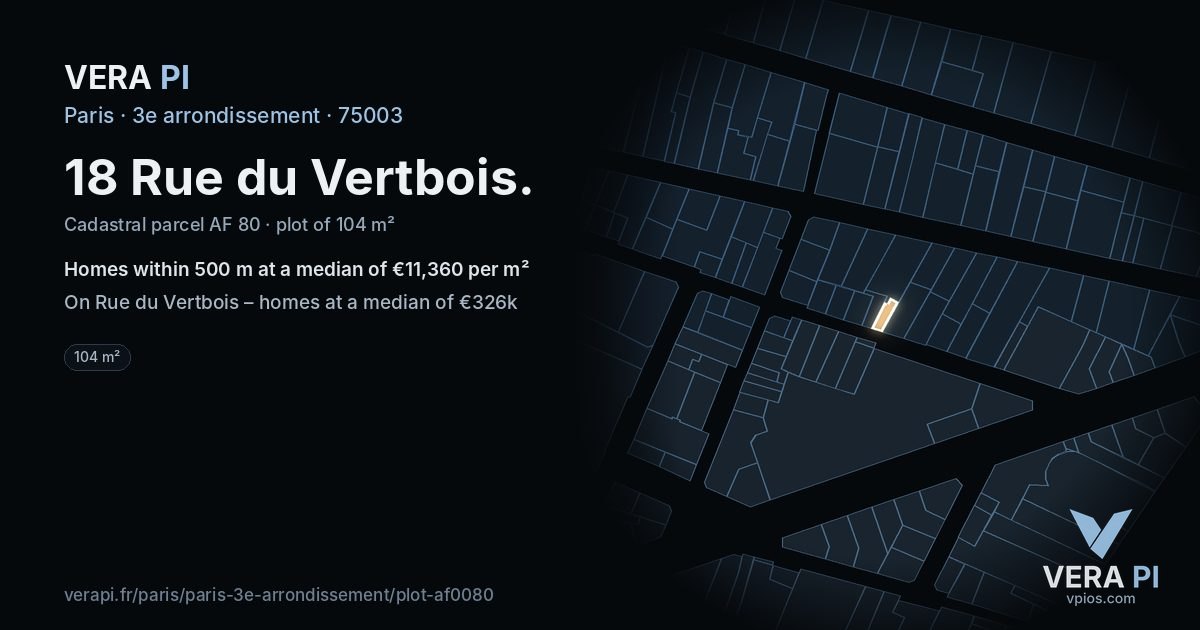 18 Rue du Vertbois, 3e arrondissement at night – the plot lit, the parcels around coloured by the prices near them