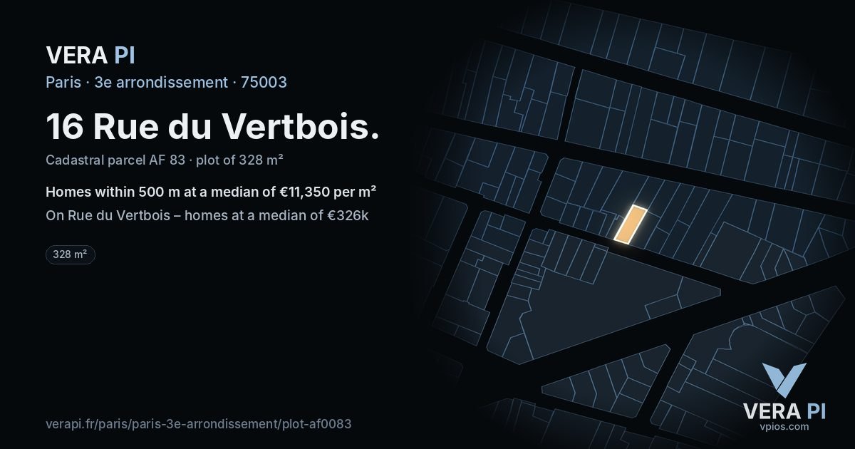 16 Rue du Vertbois, 3e arrondissement at night – the plot lit, the parcels around coloured by the prices near them