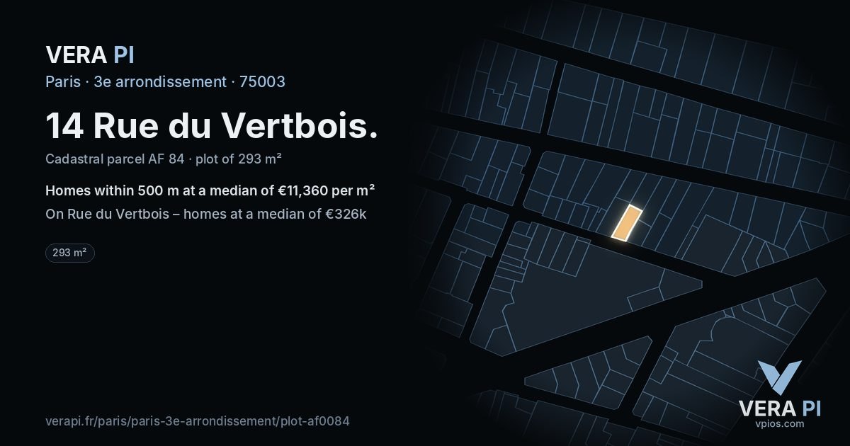 14 Rue du Vertbois, 3e arrondissement at night – the plot lit, the parcels around coloured by the prices near them