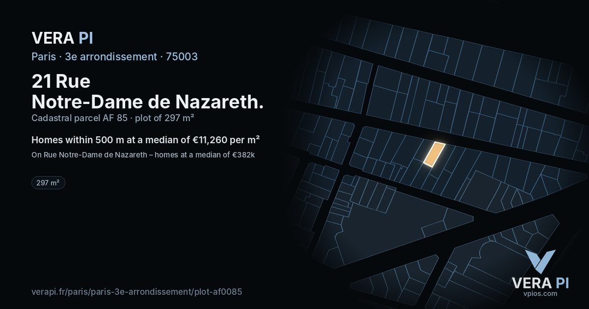 21 Rue Notre-Dame de Nazareth, 3e arrondissement at night – the plot lit, the parcels around coloured by the prices near them
