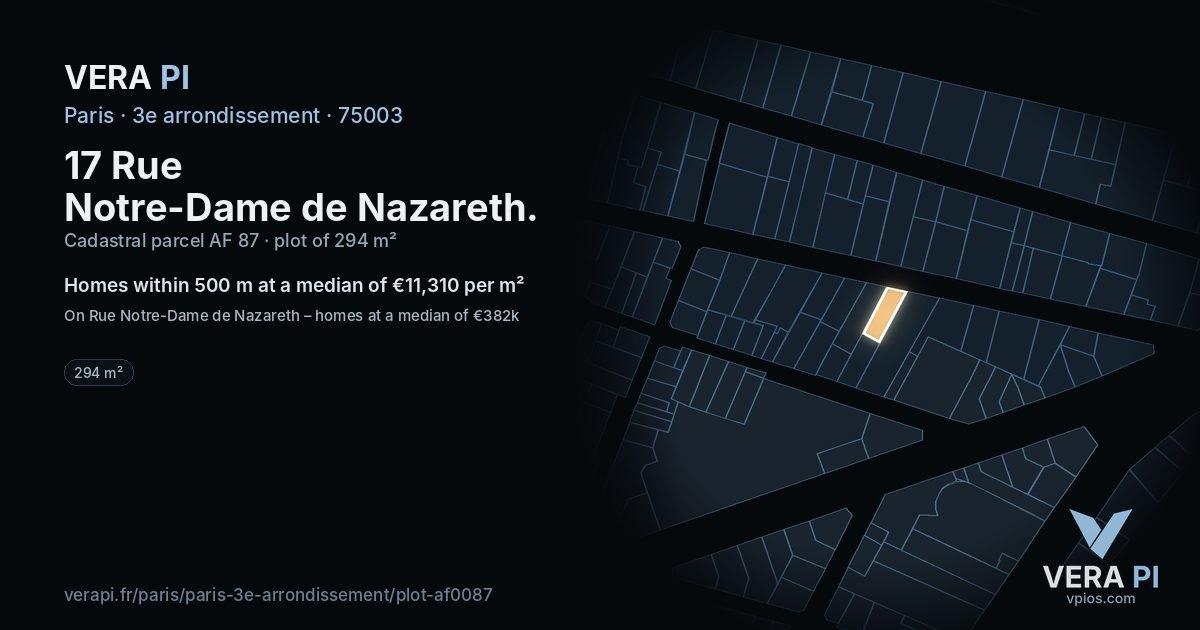 17 Rue Notre-Dame de Nazareth, 3e arrondissement at night – the plot lit, the parcels around coloured by the prices near them