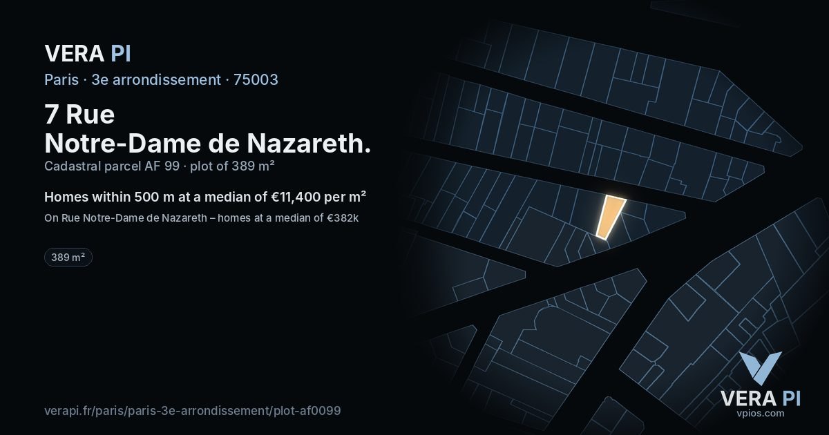 7 Rue Notre-Dame de Nazareth, 3e arrondissement at night – the plot lit, the parcels around coloured by the prices near them