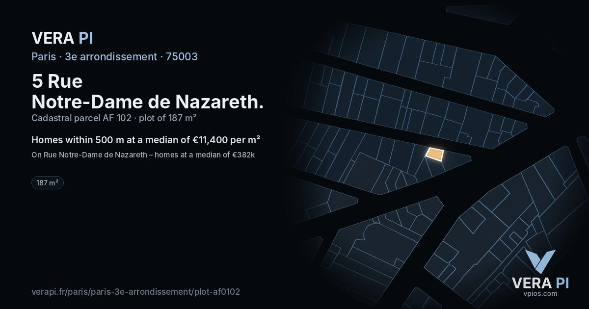 5 Rue Notre-Dame de Nazareth, 3e arrondissement at night – the plot lit, the parcels around coloured by the prices near them