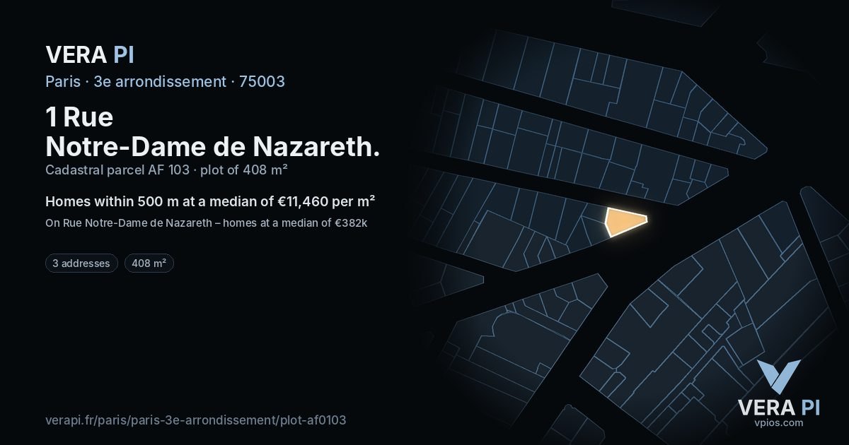 1 Rue Notre-Dame de Nazareth, 3e arrondissement at night – the plot lit, the parcels around coloured by the prices near them