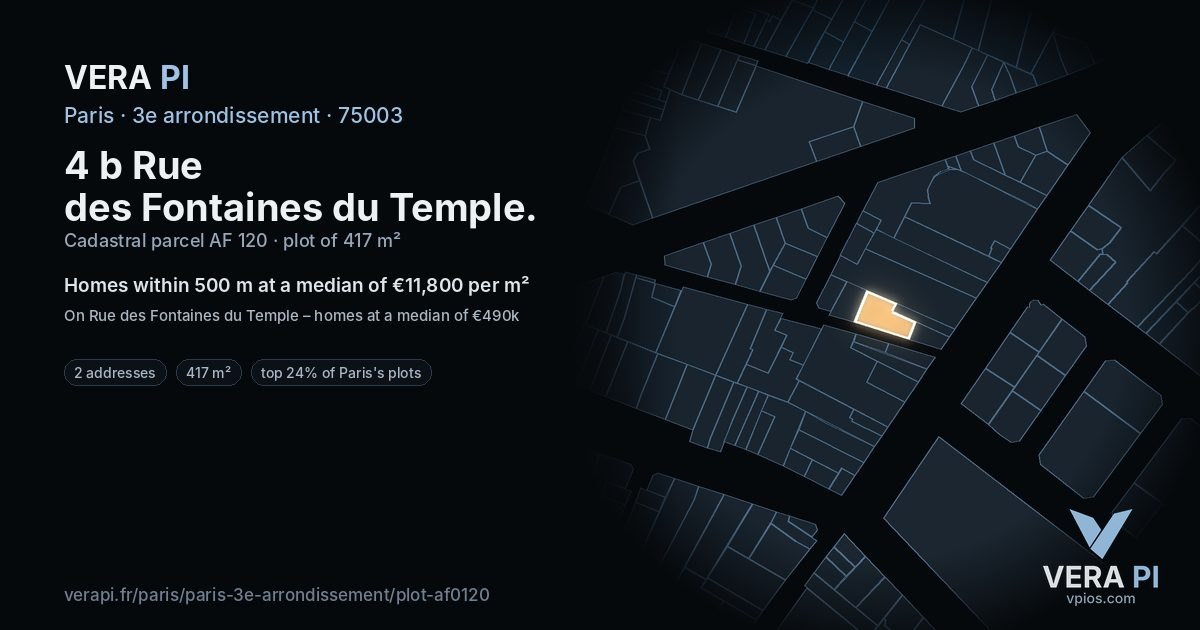 4 b Rue des Fontaines du Temple, 3e arrondissement at night – the plot lit, the parcels around coloured by the prices near them