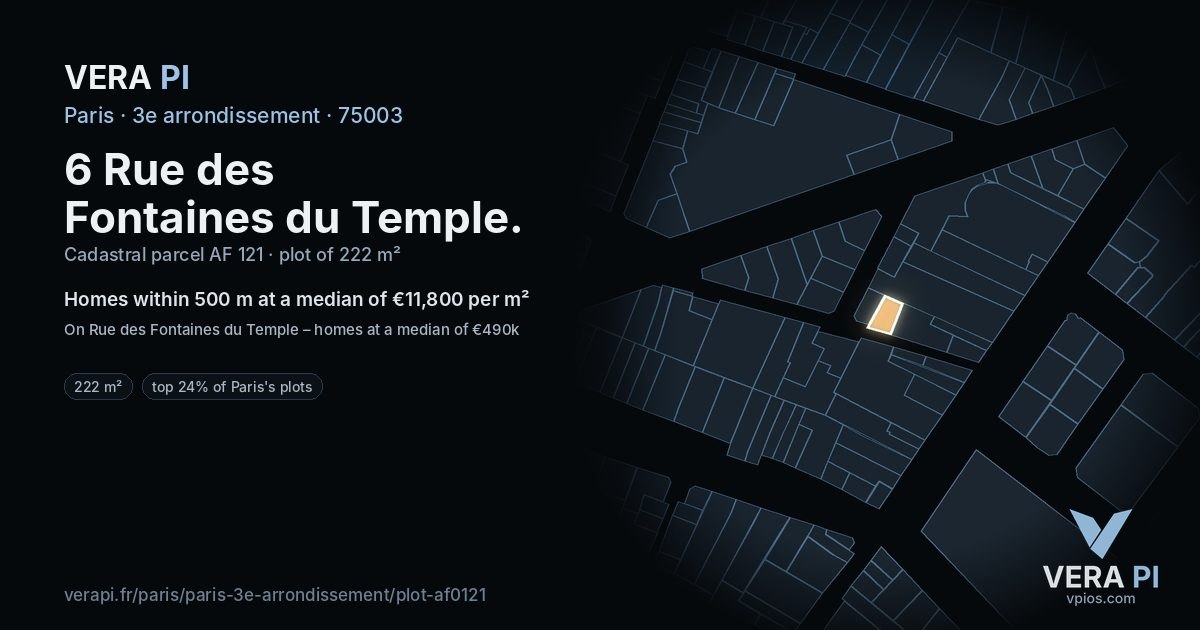 6 Rue des Fontaines du Temple, 3e arrondissement at night – the plot lit, the parcels around coloured by the prices near them
