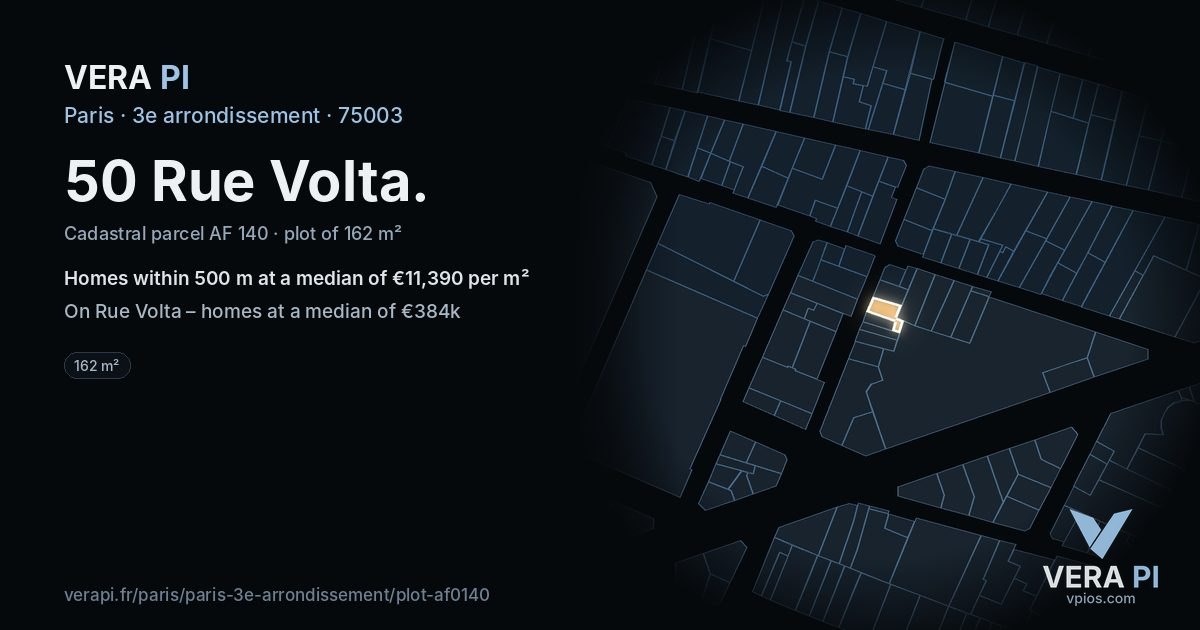 50 Rue Volta, 3e arrondissement at night – the plot lit, the parcels around coloured by the prices near them